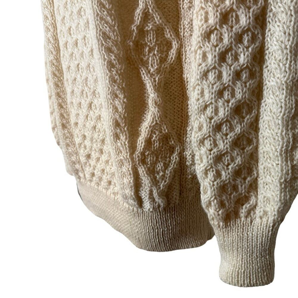 Aran Crafts Ireland 100% Wool Cable Knit Chunky Knit Fisherman Sweater Ivory S - Picture 11 of 16